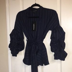 NWT Pretty little thing suit navy green stripes